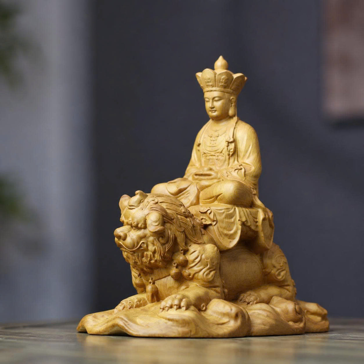รูปปั้นพระกษิติครรภ์โพธิสัตว์ประทับบนตี้ทิง ไม้แบ๊กเซิน