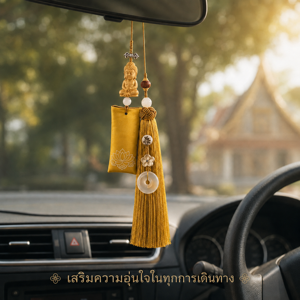 เครื่องแขวนรถ พระอมิตาภพุทธเจ้า พร้อมถุงผ้าหอม