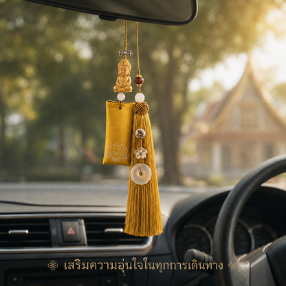 เครื่องแขวนรถ พระอมิตาภพุทธเจ้า พร้อมถุงผ้าหอม