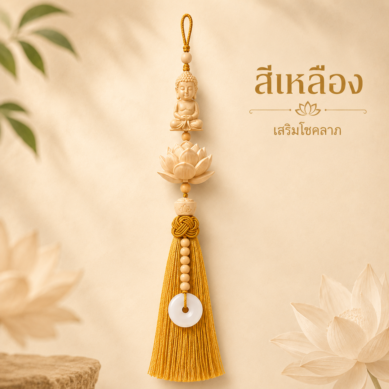 เครื่องแขวนกระจกรถยนต์ ดอกบัว พระพุทธรูป และอักษรมงคล 福