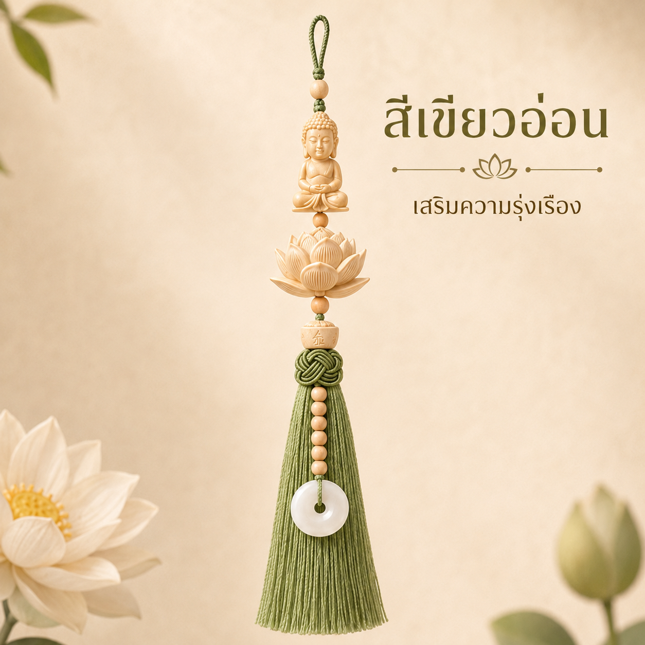 เครื่องแขวนกระจกรถยนต์ ดอกบัว พระพุทธรูป และอักษรมงคล 福