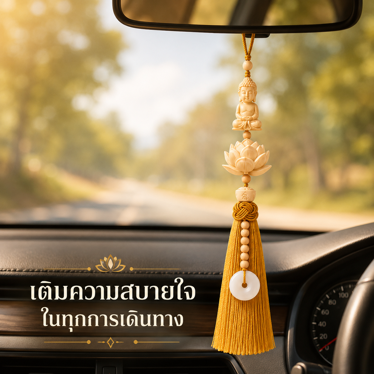 เครื่องแขวนกระจกรถยนต์ ดอกบัว พระพุทธรูป และอักษรมงคล 福