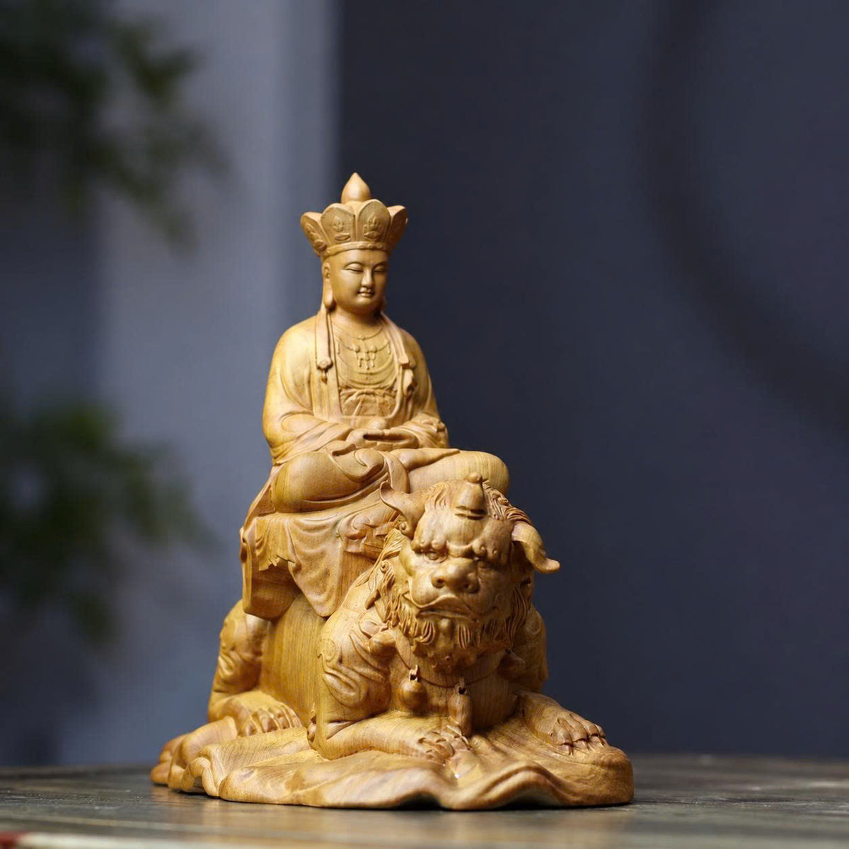 รูปปั้นพระกษิติครรภ์โพธิสัตว์ประทับบนตี้ทิง ไม้แบ๊กเซิน