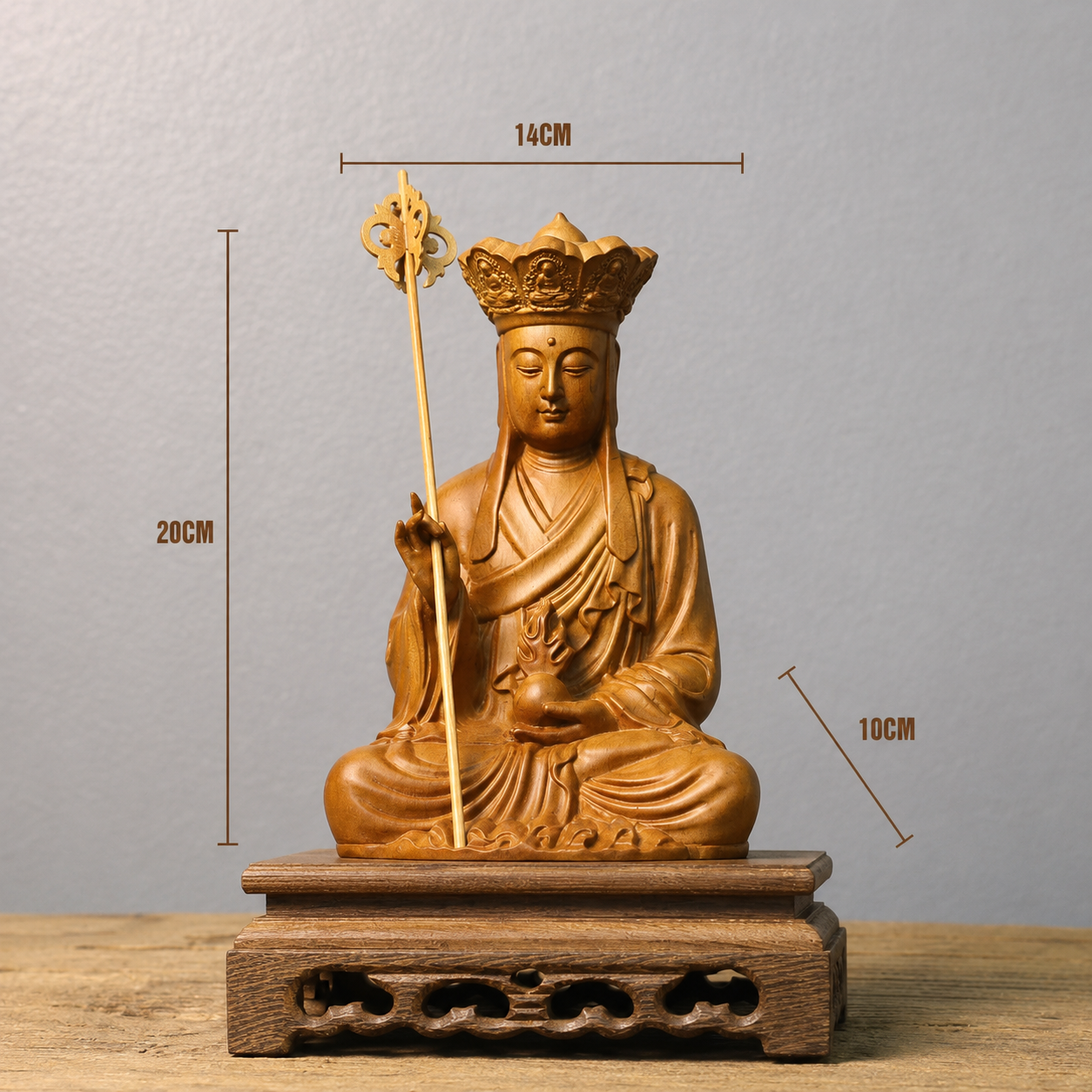 รูปปั้นพระกษิติครรภ์โพธิสัตว์ ไม้ไซเปรสพรีเมียม