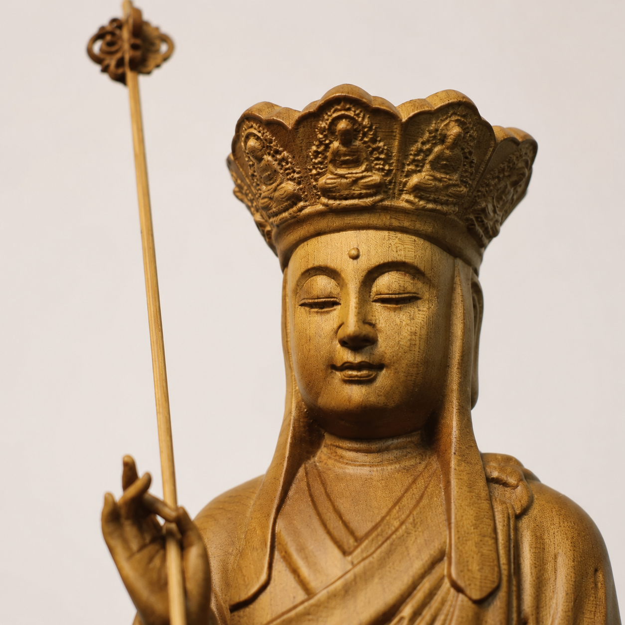 รูปปั้นพระกษิติครรภ์โพธิสัตว์ ไม้ไซเปรสพรีเมียม