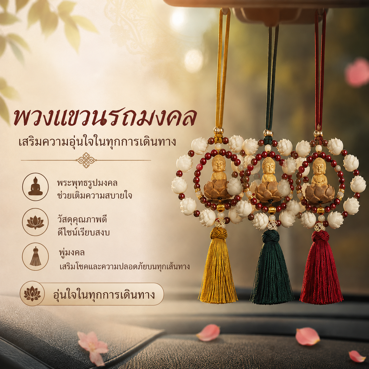 เครื่องแขวนกระจกรถยนต์ ดอกบัว 10 ดอก