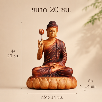 พระศากยมุนีพุทธเจ้า ปางถือดอกบัว ไม้หอมศิลาพรีเมียม