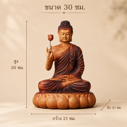 พระศากยมุนีพุทธเจ้า ปางถือดอกบัว ไม้หอมศิลาพรีเมียม