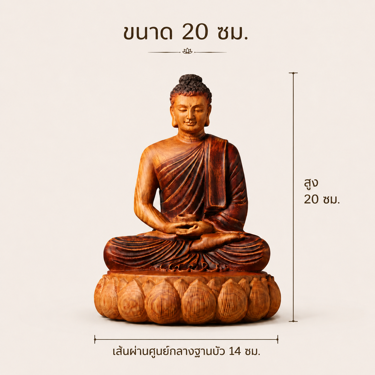 พระพุทธรูปประคองบาตร ไม้มะเกลือลายหางนกยูง
